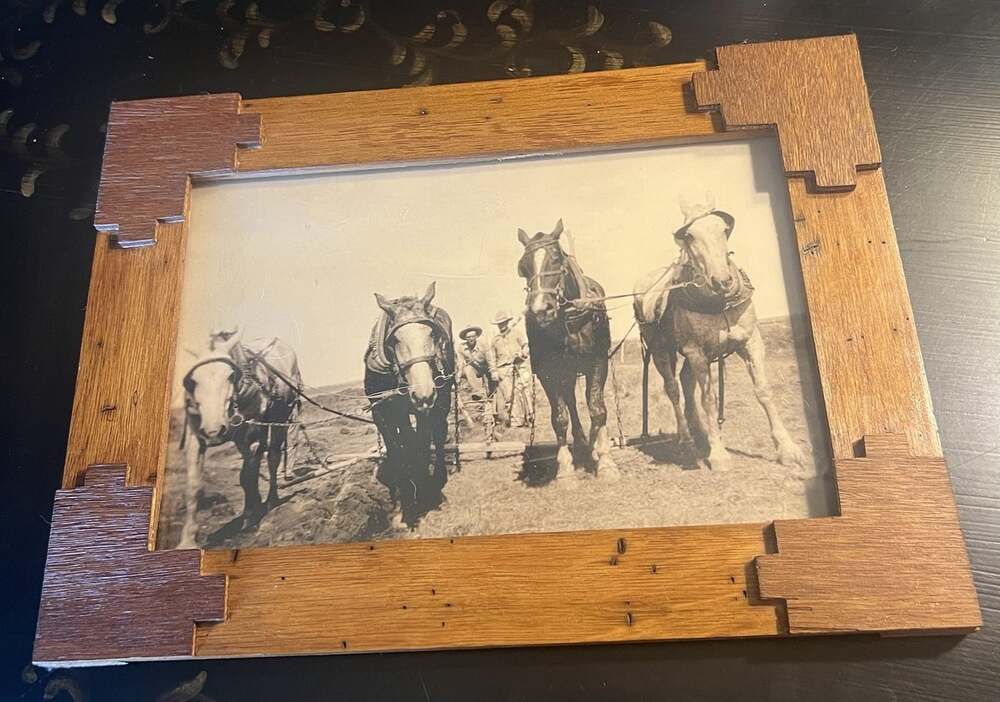 1932 Route 66 Thoreau NM Horse Team Road Work Photo Folk Art Wood Frame